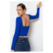 Trendyol Saks Cotton Backless Fitted Stretch Knitted Blouse