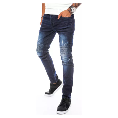 Tmavomodré džínsy so štýlovým prešívaním UX3804