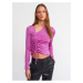 Dilvin 10364 Side V Front Gathered Sweater-fuchsia