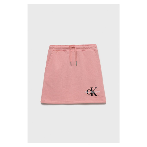 Dievčenská bavlnená sukňa Calvin Klein Jeans ružová farba, mini, rovný strih