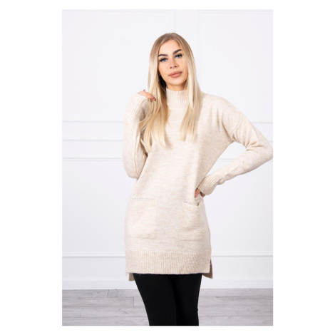 Sweater with stand-up collar beige