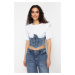 Trendyol White Denim Detailed Crop Padded Knitted Blouse