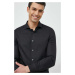 Bavlnená košeľa Emporio Armani pánska, čierna farba, regular, s talianskym golierom