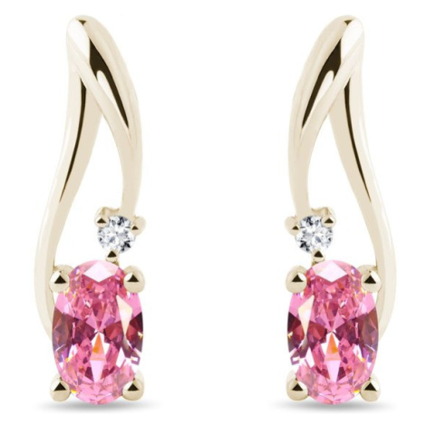Zlaté náušnice s diamantmi a ružovými zafírmi KLENOTA