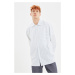 Trendyol White Men's Oversize Shirt Collar Long Sleeve Striped Shirt