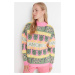 Trendyol Pink Patterned Stand-Up Collar Knitwear Sweater
