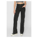 Women's High Waisted Straight Slit Jeans - Black