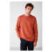 GRIMELANGE Travis Men's Soft Fabric Regular Fit Round Neck Orange Sweatshir