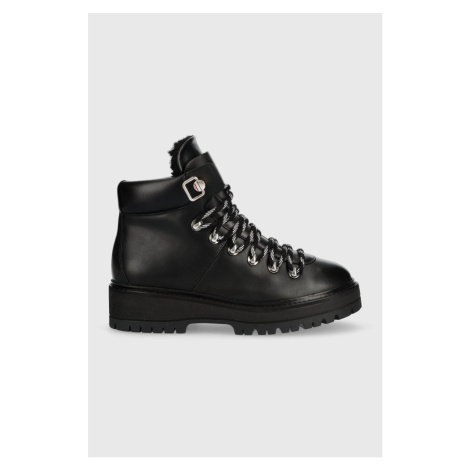Členkové topánky Tommy Hilfiger Leather Outdoor Flat Boot dámske, čierna farba, na platforme, je