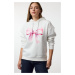 Trendyol Ecru Bow Printed Oversize/Wide Fit Hooded Thick Inside Fleece Knitted Sweatshirt