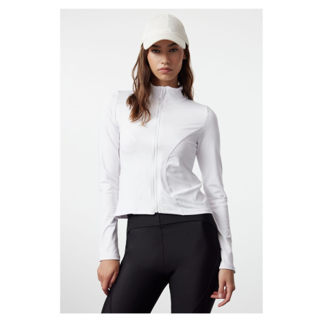 Trendyol White Fitted Zipper High Neck Knitted Sports Top/Blouse