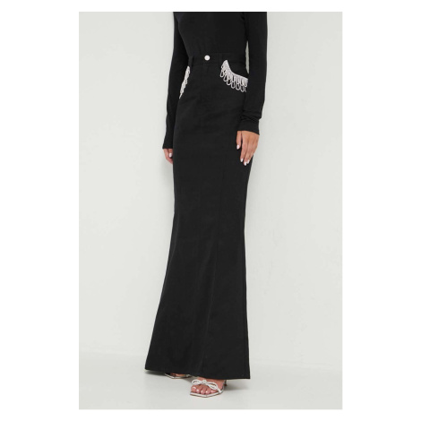Rifľová sukňa Rotate čierna farba, maxi, rovný strih