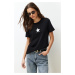 Trendyol Black 100% Cotton Star Printed Regular/Normal Pattern Crew Neck Knitted T-Shirt