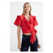 Trendyol Red Ruffle and Tie Detail Woven Blouse