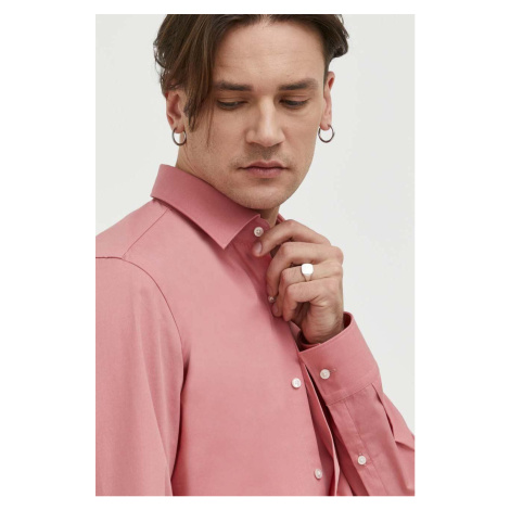 Košeľa HUGO pánska, ružová farba, slim, s klasickým golierom Hugo Boss