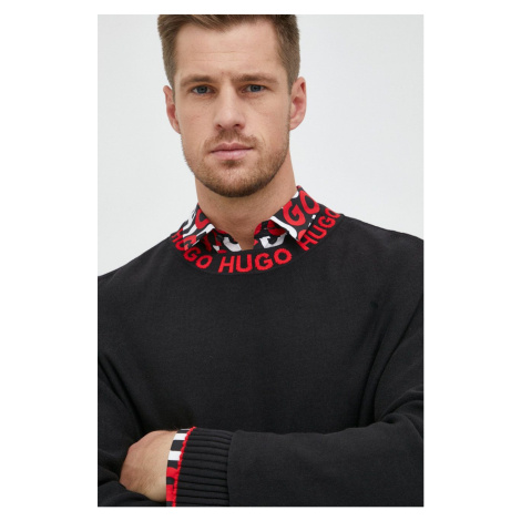 Bavlnený sveter HUGO pánsky, čierna farba, tenký,, 50474813 Hugo Boss
