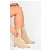 Fox Shoes Women's Beige Knitwear Thin Heel Boots