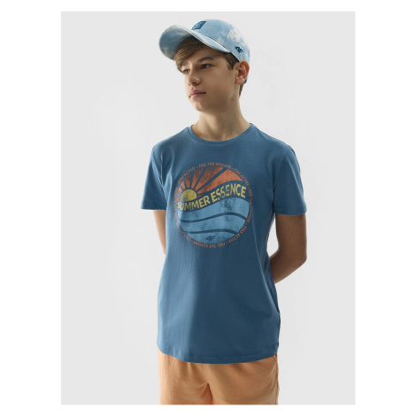 Boys' regular T-shirt with 4F print - denim