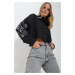Trend Alaçatı Stili Women's Black Embroidered Sleeves Single Pocket Crop Shirt
