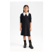 DEFACTO Girl Shirt Collar Basic Plain Long Sleeve Black Dress