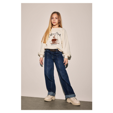 DEFACTO Girl Wide Leg Folded Leg Jean Trousers