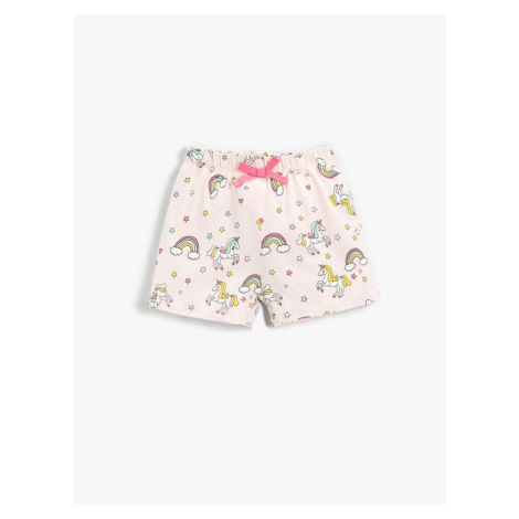 Koton Girl's Unicorn Printed Cotton Shorts with Elastic Waist