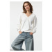 Trendyol Ecru Oversize/Wide Fit Thick V-neck Knitted Sweatshirt