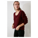 Trendyol Burgundy Lace Detailed Knitwear Sweater