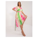 Pink and green women's dress with short sleeves