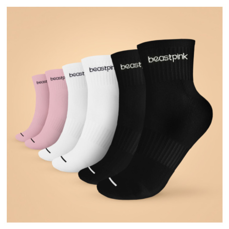 BeastPink Ponožky Midhigh Socks 3Pack White Black Pink  SS