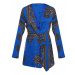 Thandie modré šaty s dlhým rukávom a ornamentovým potlačou