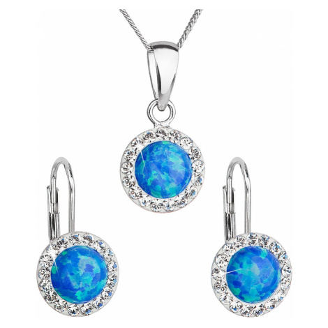 Sada šperkov so syntetickým opálom a kryštály Preciosa náušnice, prívesok a retiazka modré okrúh
