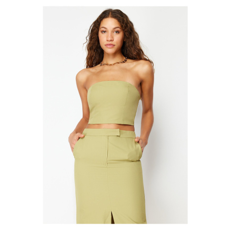 Trendyol Khaki Premium Crop Strapless Woven Blouse