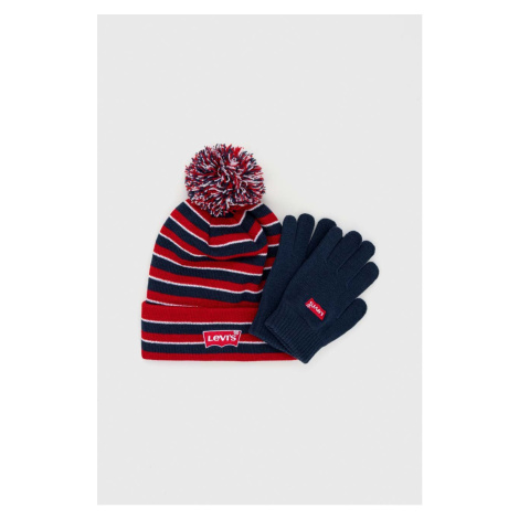 Detská čiapka a rukavice Levi's tmavomodrá farba Levi´s