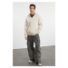 Trendyol Stone Oversize/Wide Cut Zippered Hooded Fleece Inside Basic Sweatshirt