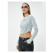 Koton Crop Long Sleeve T-Shirt College Printed Draped Detail Cotton