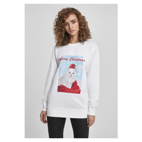 Ladies Merry Christmas Cat Crewneck White mister tee