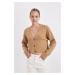 DEFACTO Regular Fit V Neck Basic Plain Button Closure Knitwear Cardigan