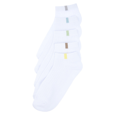 Trendyol White 5 Pack Cotton Textured Contrast Color Blocked Booties-Short-Above Ankle Socks