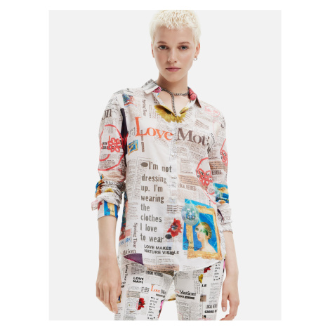 Biela dámska vzorovaná košeľa Desigual Newspaper