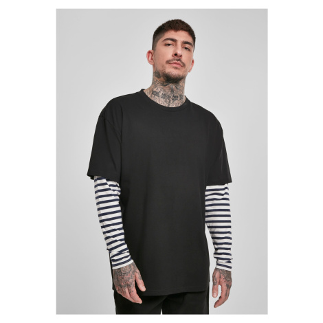 Oversized Double Layer Striped LS Tee Black