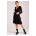 armonika Women's Black Double Breasted Neck Skirt Ruffled Elastic Waist Long Sleeve Dress
