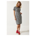 Happiness İstanbul Women's Black and White Crew Neck Striped Knitted Dress