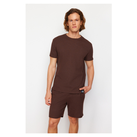 Trendyol Brown Regular Fit Waffle Knitted Pajama Set with Shorts