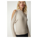 Happiness İstanbul Women's Beige High Neck Decollete Knitwear Blouse