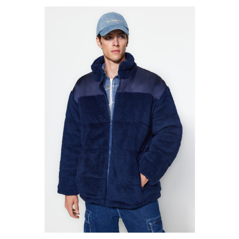 Trendyol Navy Blue Men's Oversize Fit Plush Winter Coat