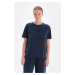 Dagi Navy Blue Stitch Detail Short Sleeve Cupro T-Shirt