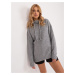 Gray long oversize sweater with drawstrings