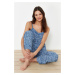 Trendyol Blue 100% Cotton Floral Rope Strap Woven Pajama Set