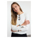 Trendyol Ecru Bow and Cut Out Detailed Crew Neck Slim/Fitting Knitted Blouse